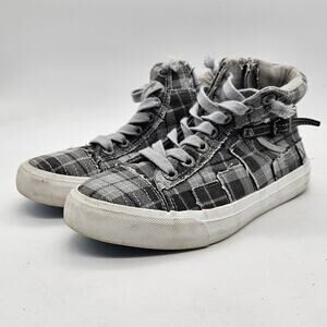 Blowfish Malibu Memphis Sneakers Kids Size 5K Gray Plaid High-top Side Zip
